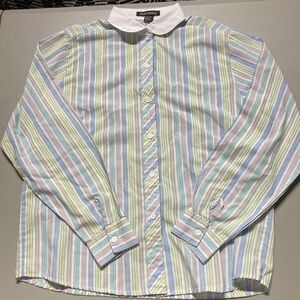 Vintage Joan Harper Pastel Striped Button Shirt Women's Size 12 Embroidered EUC